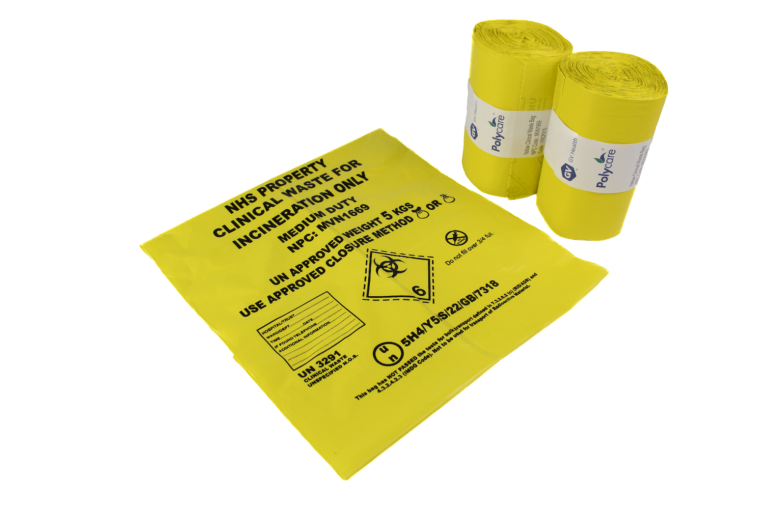 Light Duty Yellow Clinical Waste Bag Small Printed Gv Health