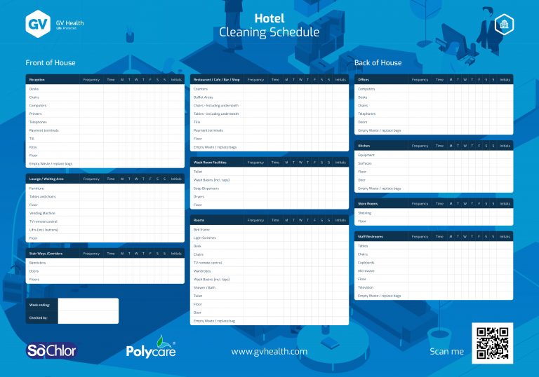 Wall Planners and Cleaning Schedules for Hospitality GV Health