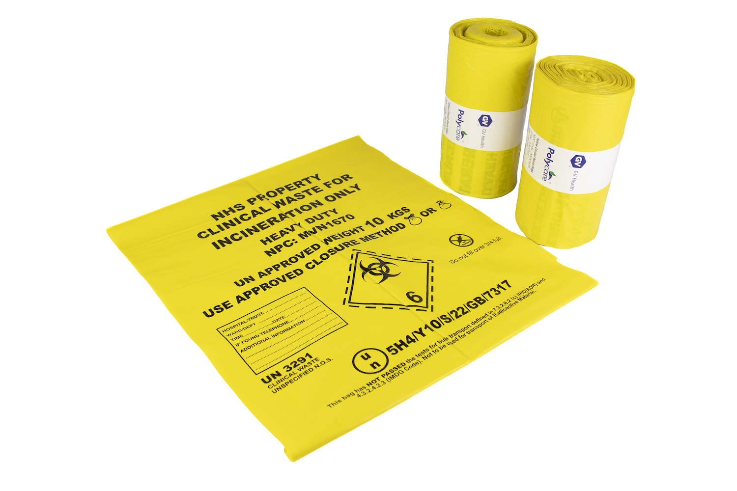 Medium Duty Yellow Clinical Waste Bag Large Printed GV Health