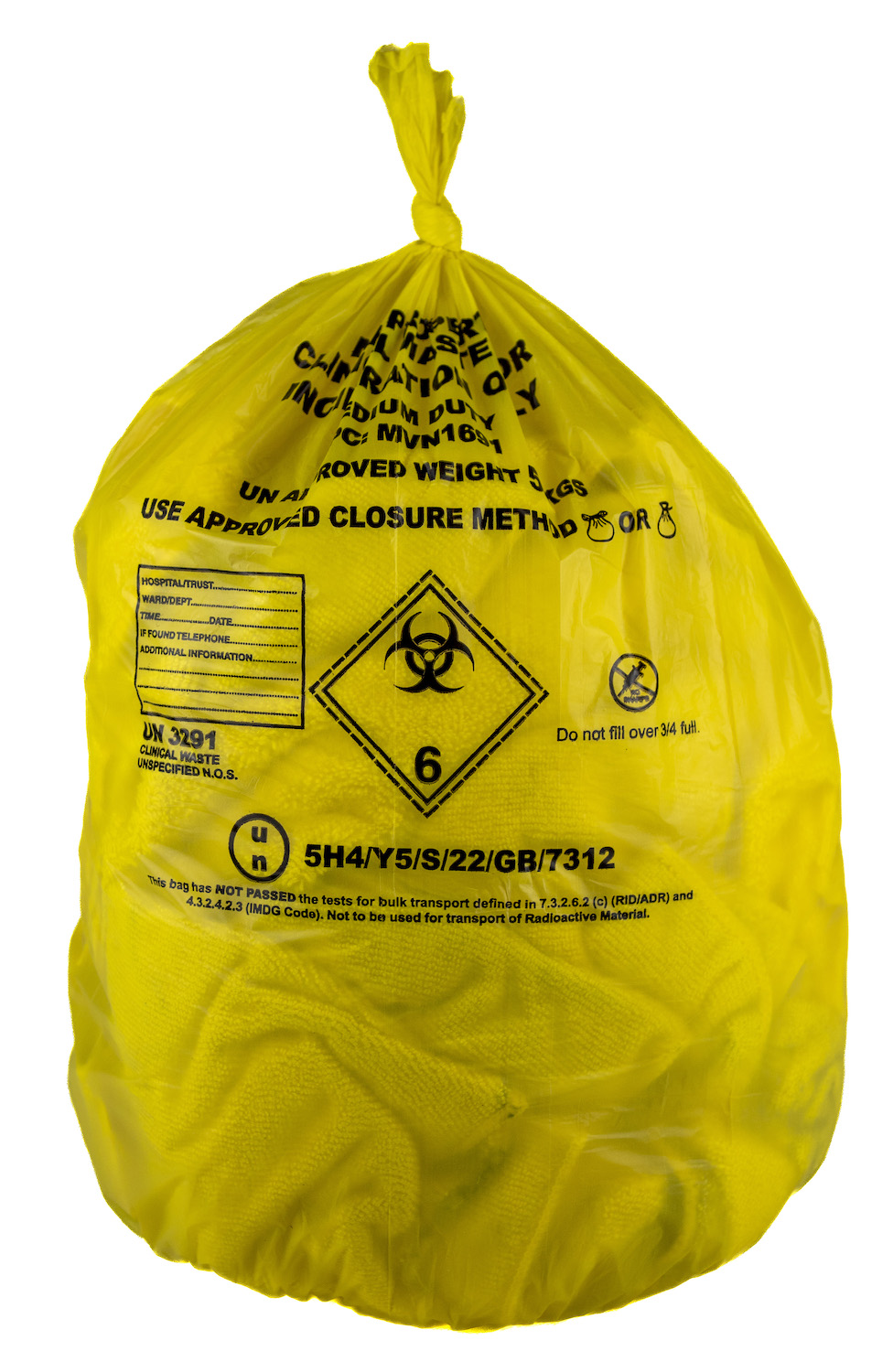 Light Duty Yellow Clinical Waste Bag Small Printed GV Health