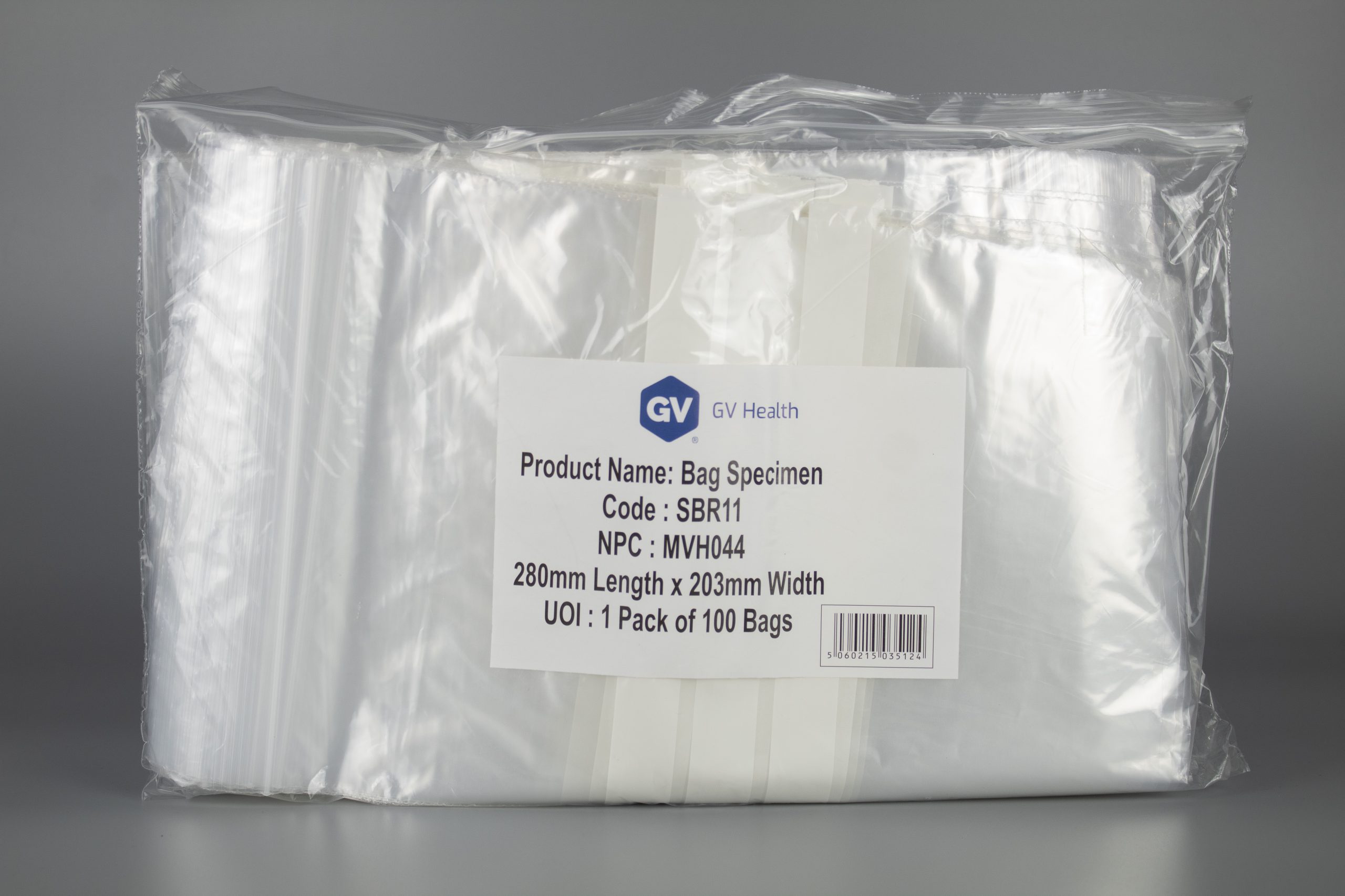 Clear Specimen Bag with Resealable with Write on Panel GV Health